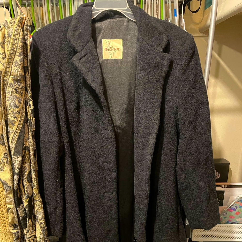 Black Vintage Ueilam Peruvian Baby Alpaca LongLine Winter Wool Coat
